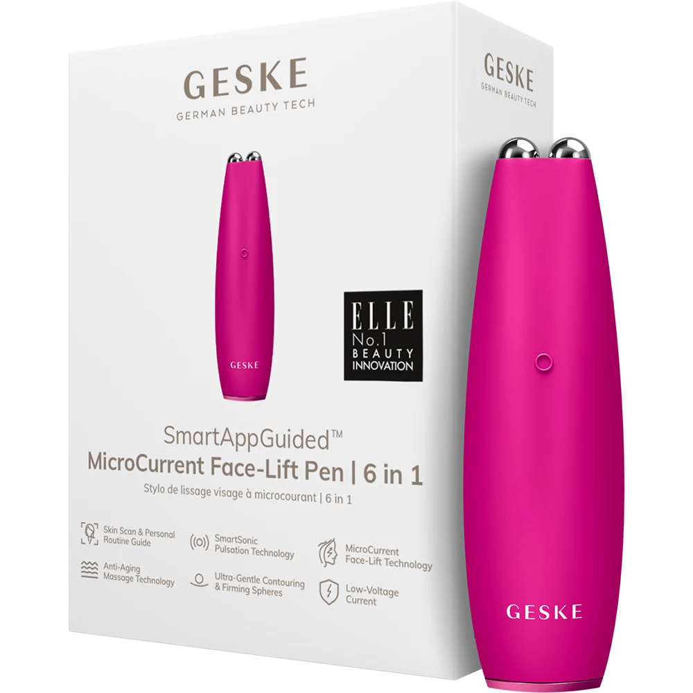 GESKE MicroCurrent Face-Lift Pen 6 in 1 – Dispozitiv Profesional pentru Tonifierea Feței, Magenta | German Beauty Tech