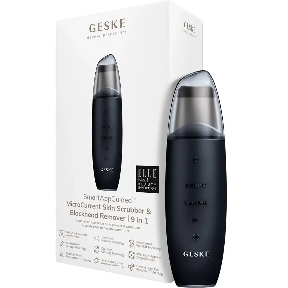 GESKE SmartAppGuided MicroCurrent aparat exfoliant si extractor puncte negre Negru - curatare profunda, lifting facial si hidratare intensa, 1 bucata