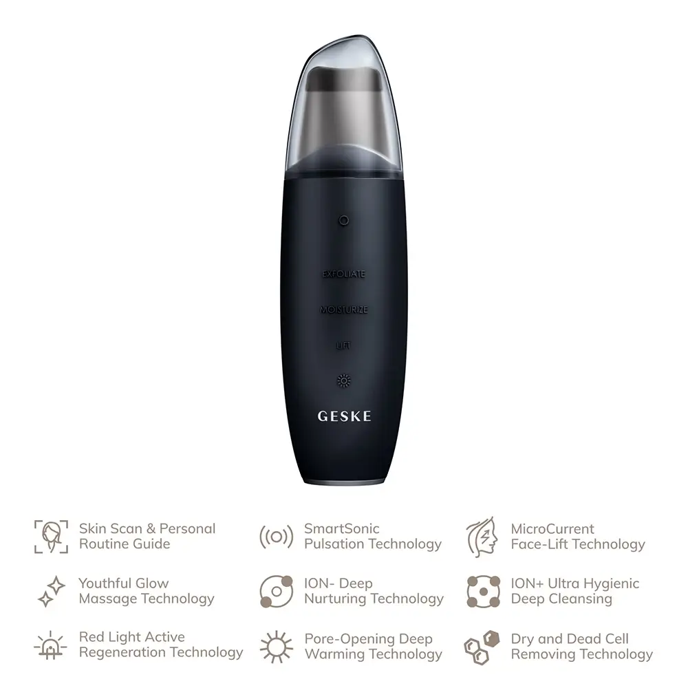 GESKE SmartAppGuided MicroCurrent aparat exfoliant si extractor puncte negre Negru - curatare profunda, lifting facial si hidratare intensa, 1 bucata