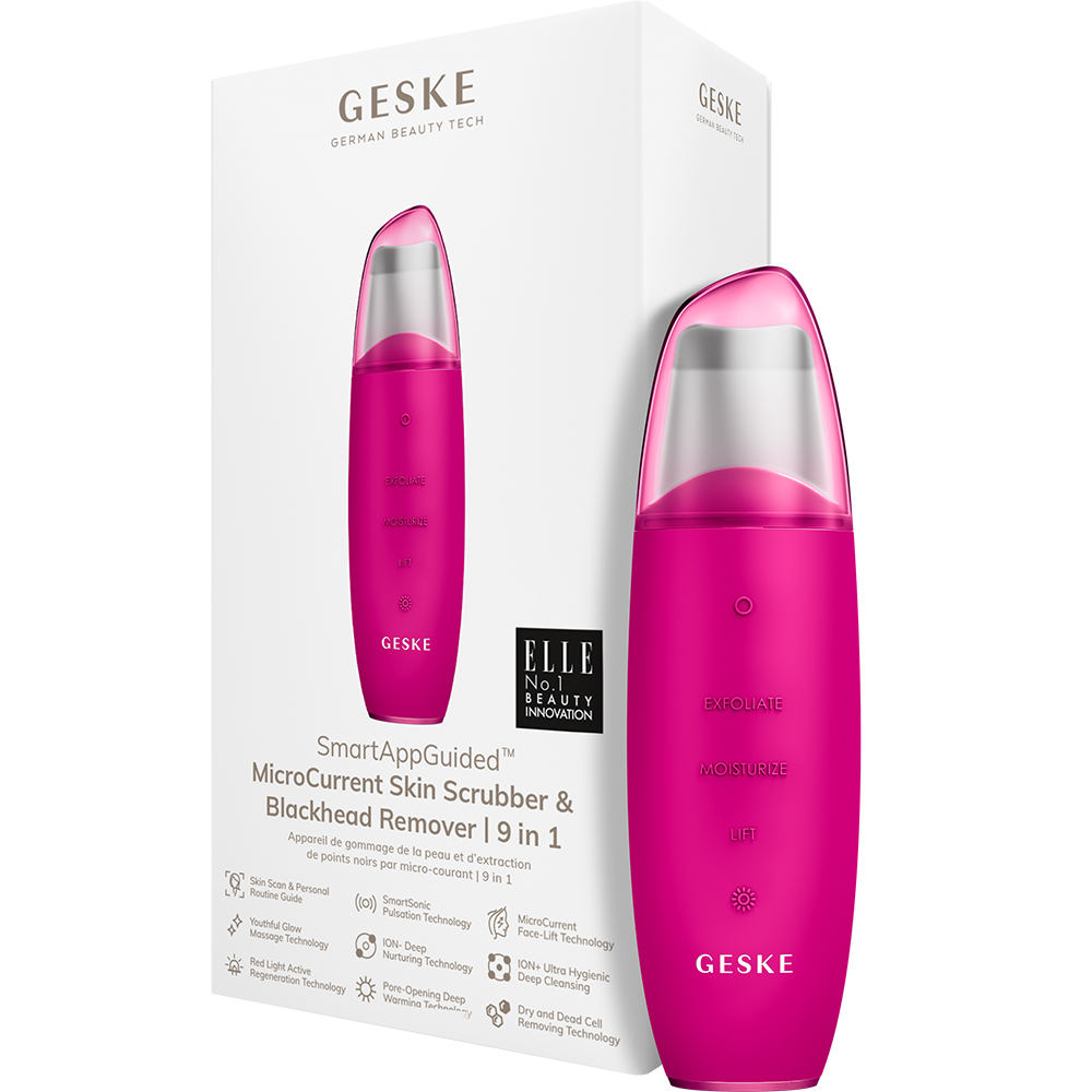 GESKE MicroCurrent Skin Scrubber and Blackhead Remover 9 in 1 – Dispozitiv Profesional pentru Curățarea Tenului, Magenta | German Beauty Tech