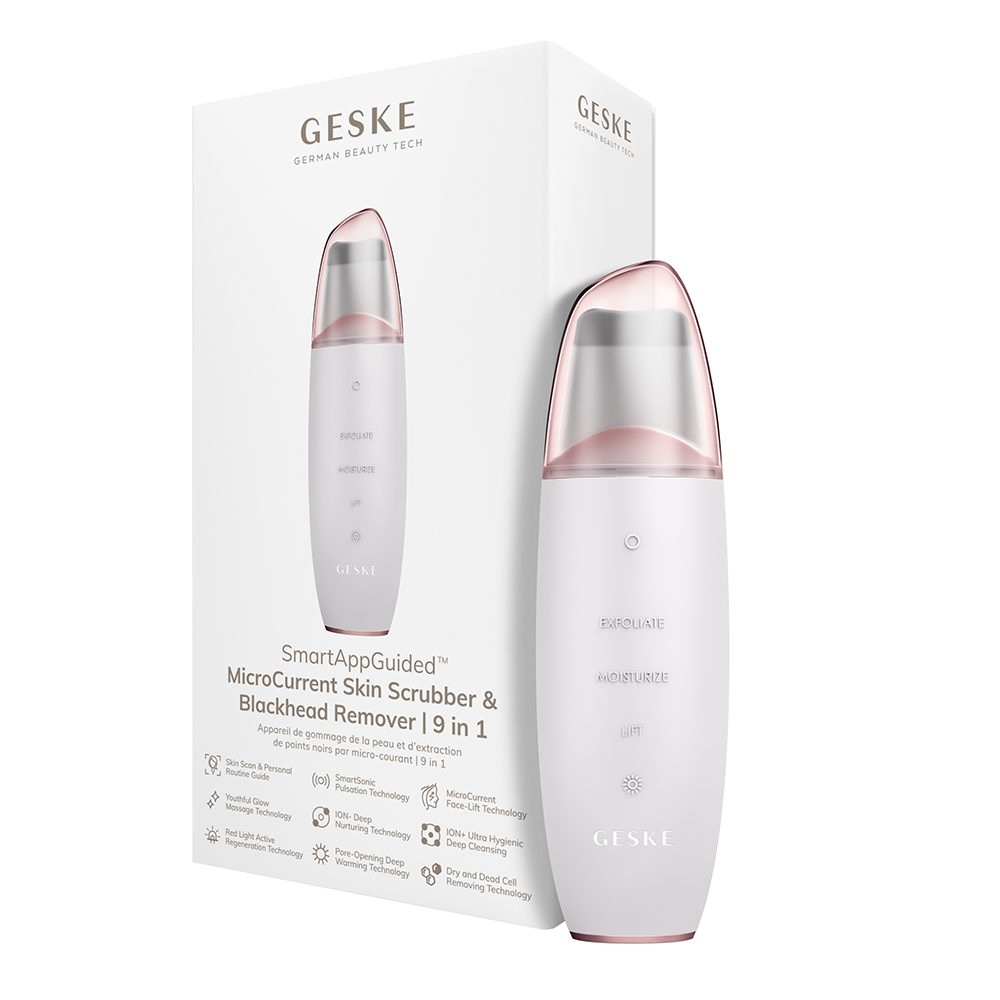 GESKE MicroCurrent Skin Scrubber and Blackhead Remover 9 in 1 - aparat pentru curatarea punctelor negre si a impuritatilor, cu microcurenti si ultrasunete - Starlight