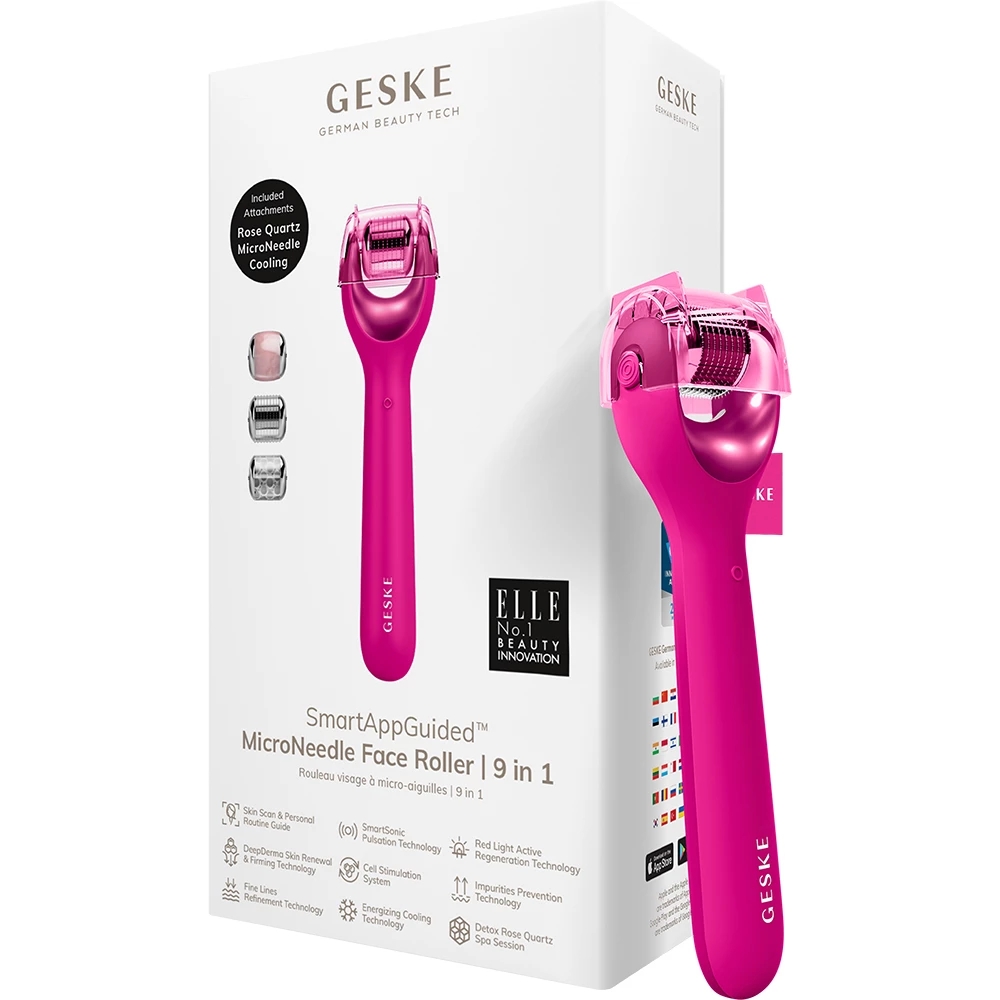 GESKE German Beauty Tech Derma Roller pentru Fata 9 in 1 Magenta - Microneedling, Stralucire si Fermitate, 1 buc