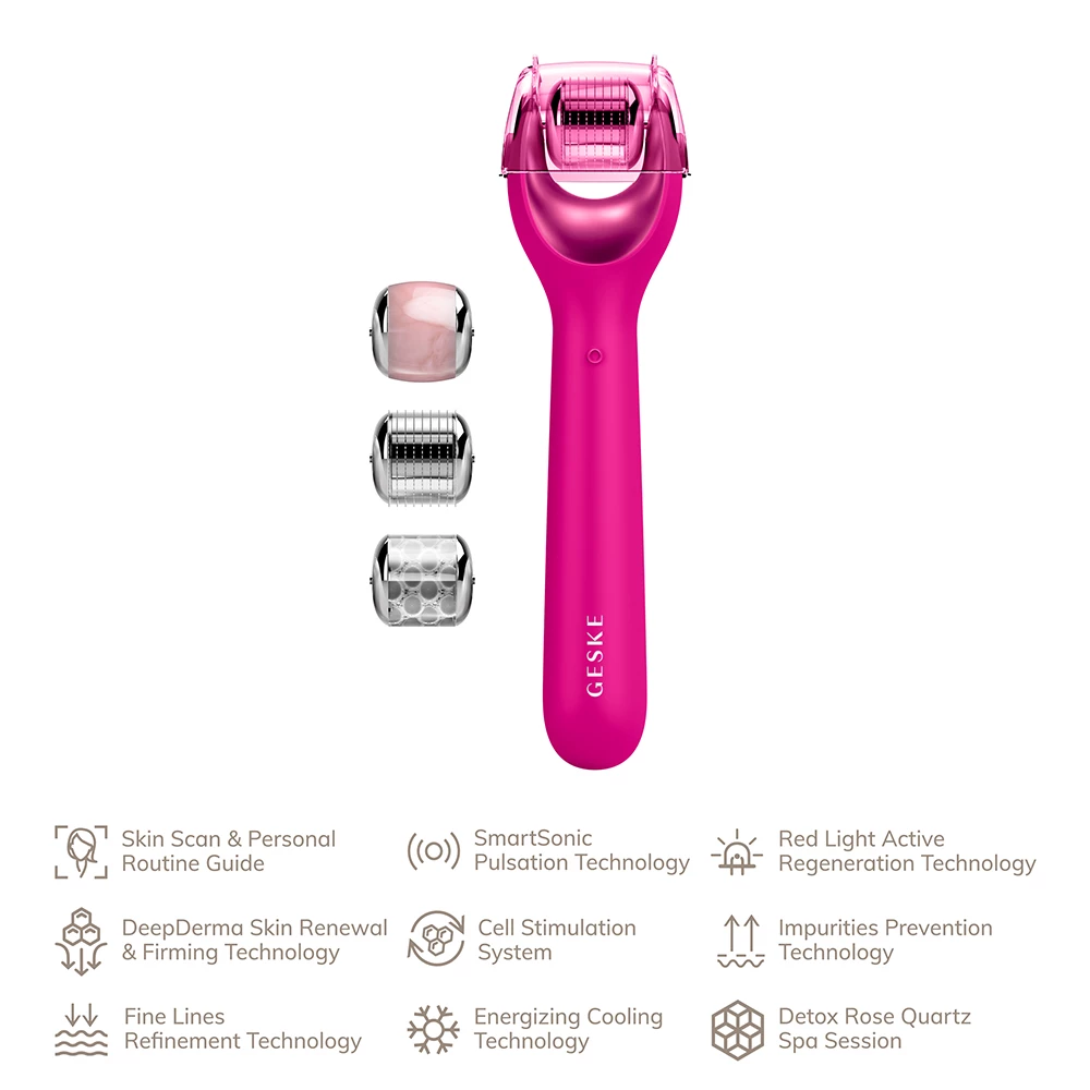 GESKE German Beauty Tech Derma Roller pentru Fata 9 in 1 Magenta - Microneedling, Stralucire si Fermitate, 1 buc