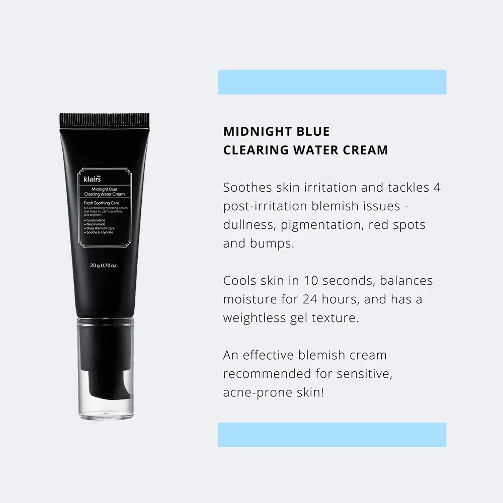 Dear Klairs Midnight Blue Crema pentru Fata 20 gr - Calmare Rapida, Hidratare si Control Sebum, 20 gr