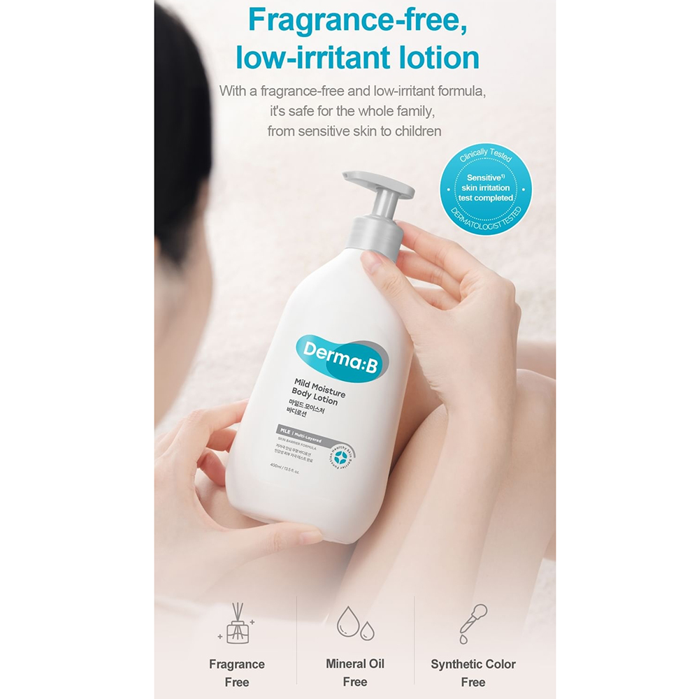 DERMA:B Mild Moisture Lotiune hidratanta pentru corp 400 ml - Hidratare intensa si calmare pentru piele sensibila, 400 ml