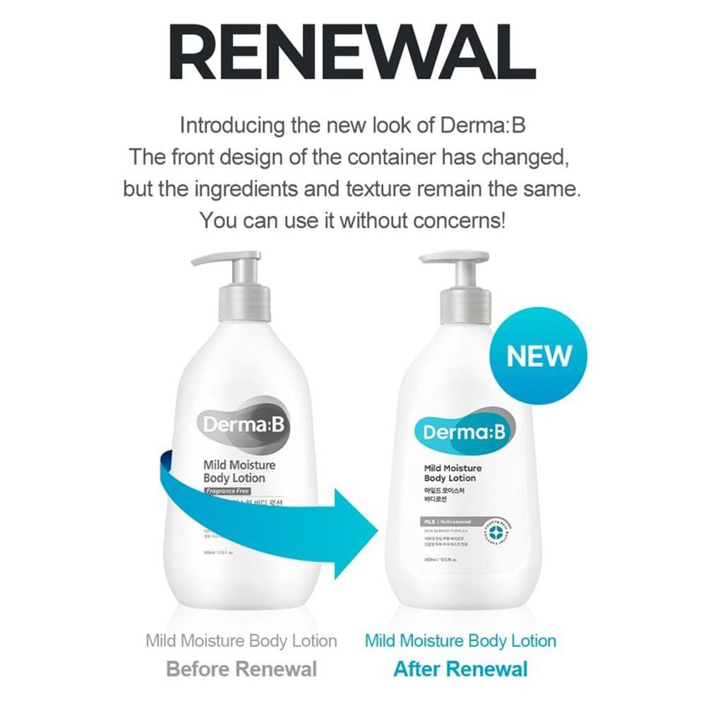 DERMA:B Mild Moisture Lotiune hidratanta pentru corp 400 ml - Hidratare intensa si calmare pentru piele sensibila, 400 ml