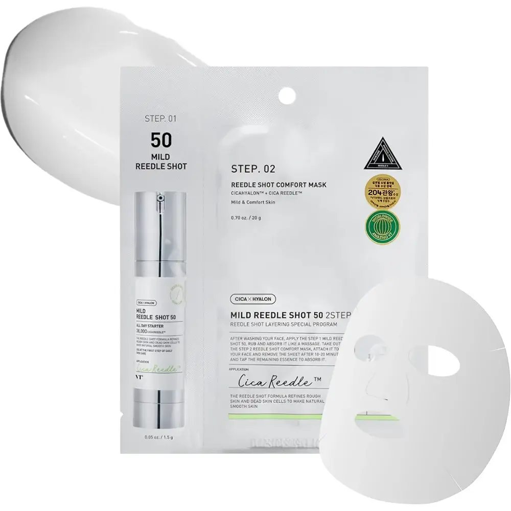 VT COSMETICS Mild Reedle Shot 50 Masca de fata 2 pasi 1.5 gr - Hidratare si calmare ten sensibil, 1,5 gr