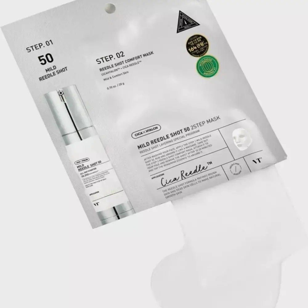 VT COSMETICS Mild Reedle Shot 50 Masca de fata 2 pasi 1.5 gr - Hidratare si calmare ten sensibil, 1,5 gr