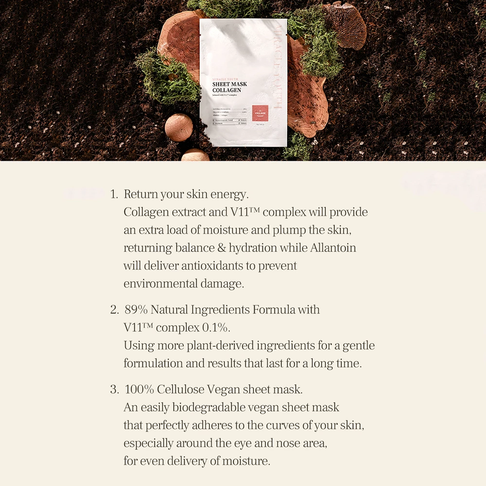 VILLAGE 11 FACTORY Miracle Youth Sheet Mask Collagen Masca de fata - hidratare si fermitate, 23 gr