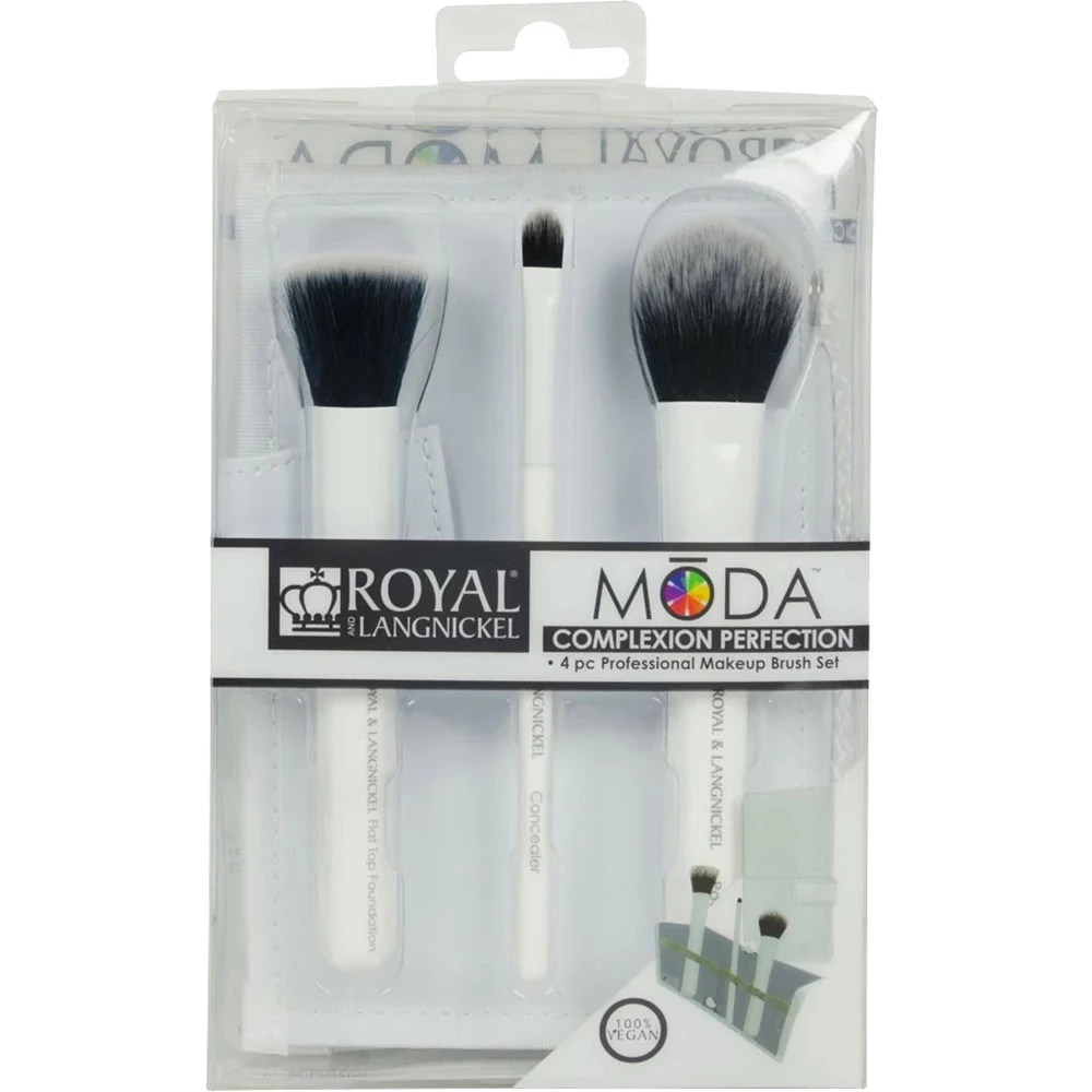 ROYAL AND LANGNICKEL Moda Complexion Perfection Set Pensule Machiaj ALB - finisare perfecta si acoperire impecabila, 4 piese
