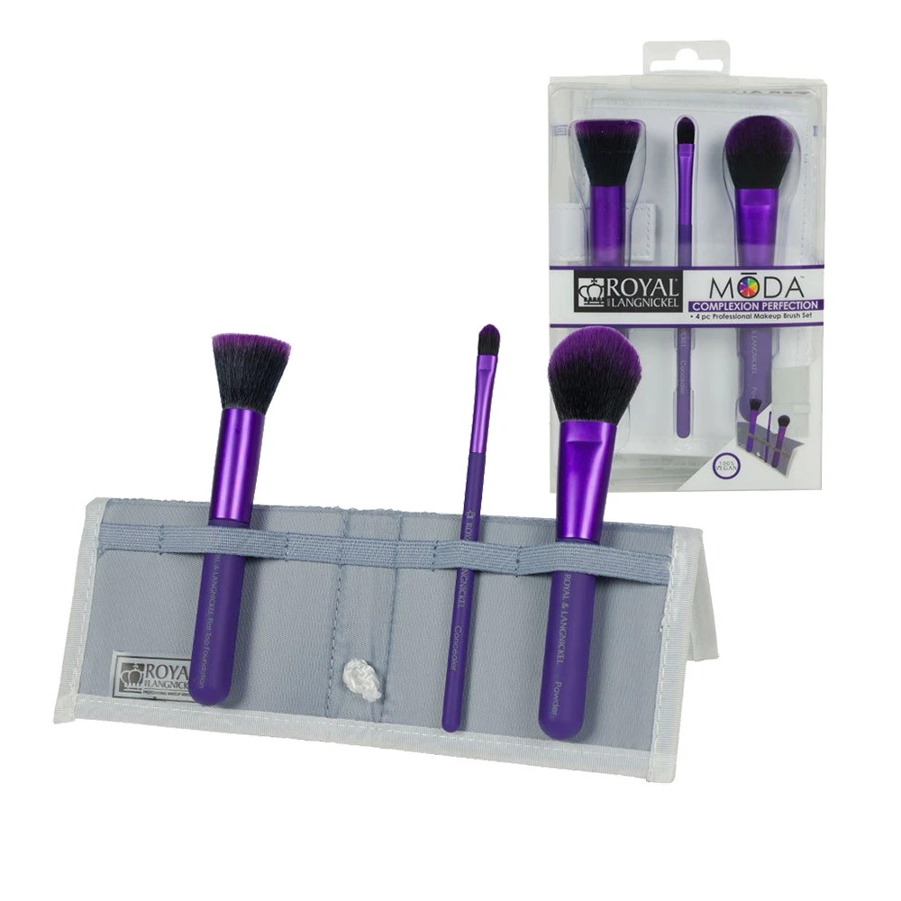 ROYAL AND LANGNICKEL Moda Complexion Perfection Set Pensule Machiaj Mov - Aplicare Profesionala si Machiaj Perfect, 4 Piese