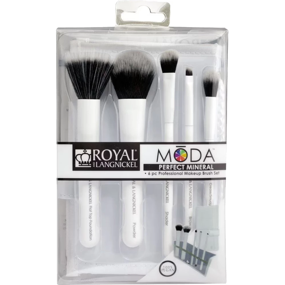 ROYAL AND LANGNICKEL Moda Perfect Mineral Set Pensule Machiaj Alb - Pensule Machiaj Profesionale, Aplicare precisa si Versatila, 6 piese