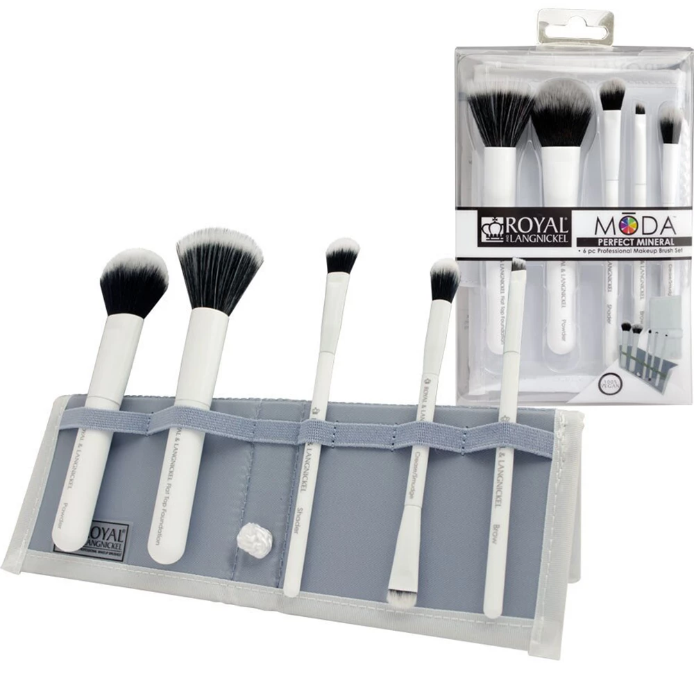 ROYAL AND LANGNICKEL Moda Perfect Mineral Set Pensule Machiaj Alb - Pensule Machiaj Profesionale, Aplicare precisa si Versatila, 6 piese