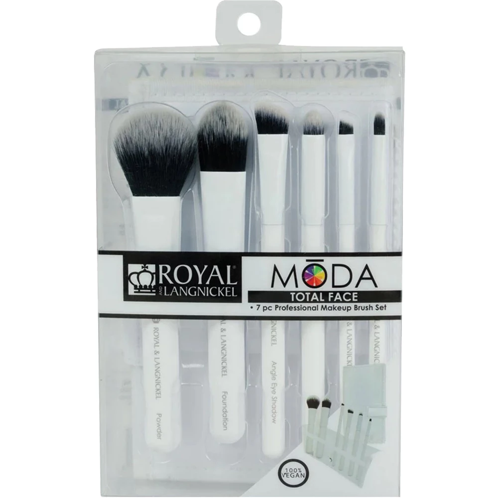 ROYAL AND LANGNICKEL MODA Set Pensule Machiaj Total Face Alb - Aplicare Uniforma si Precisa, Vegan, 7 piese