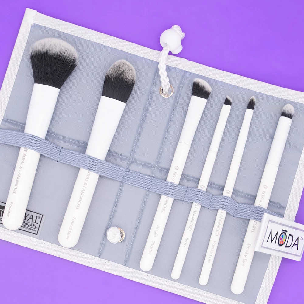 ROYAL AND LANGNICKEL MODA Set Pensule Machiaj Total Face Alb - Aplicare Uniforma si Precisa, Vegan, 7 piese