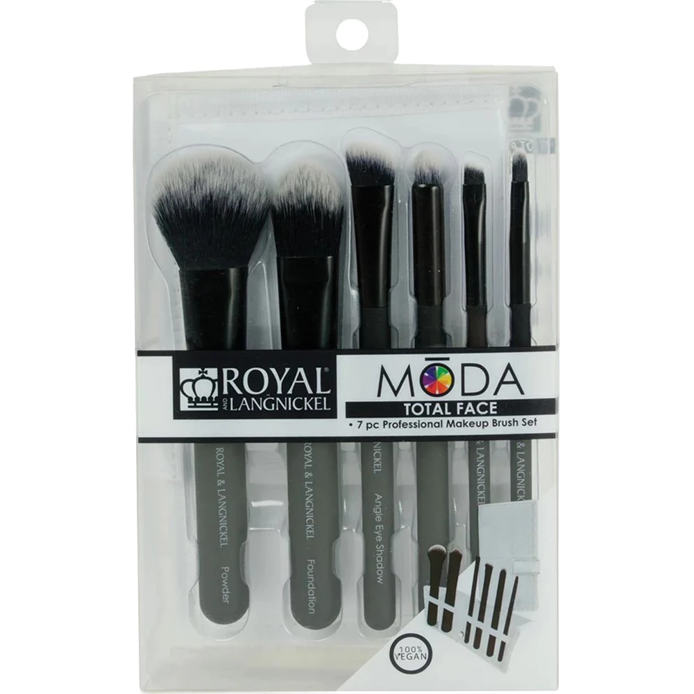 ROYAL AND LANGNICKEL MODA Set Pensule Machiaj Profesional Negru - Aplicare Precisa si Aspect Impecabil, 7 piese