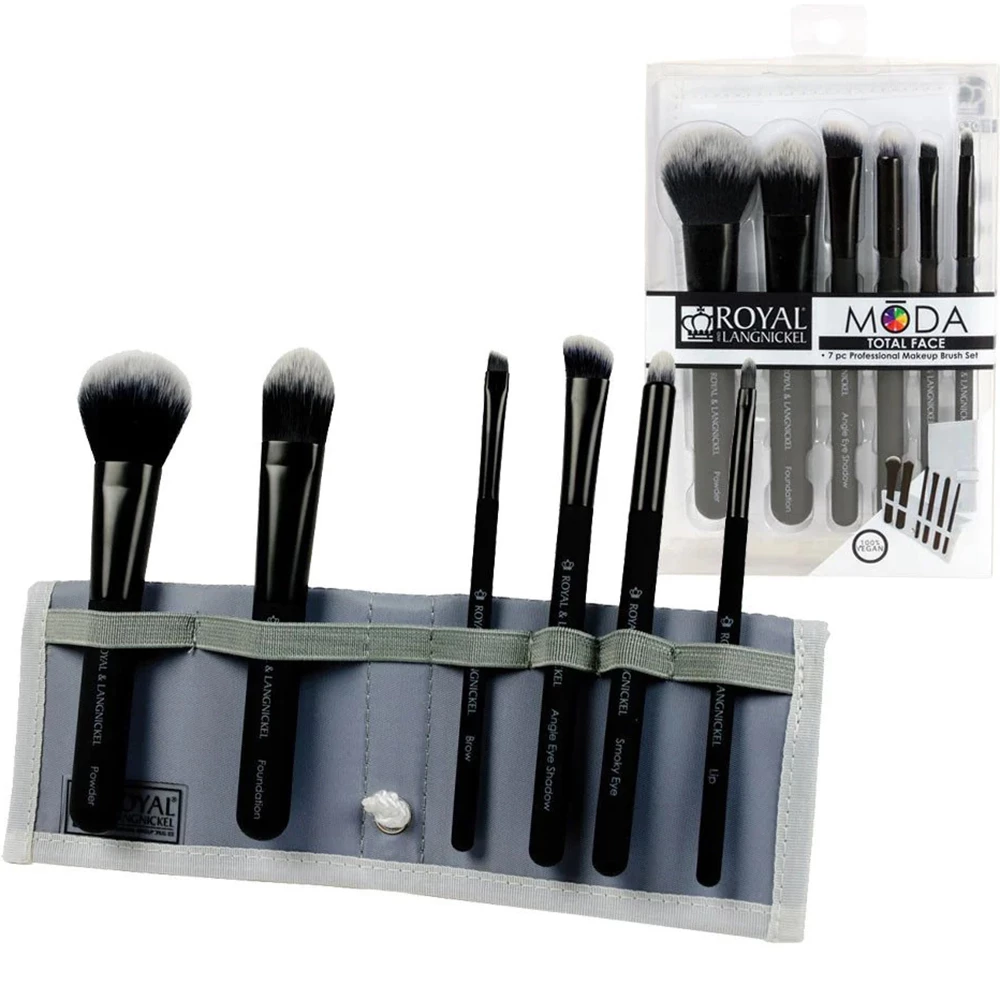ROYAL AND LANGNICKEL MODA Set Pensule Machiaj Profesional Negru - Aplicare Precisa si Aspect Impecabil, 7 piese