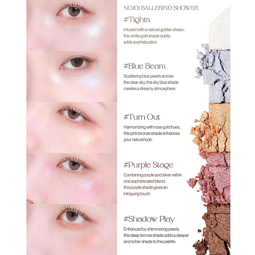 UNLEASHIA Mood Shower Face Palette iluminator de fata 101 Ballerino Shower - luminozitate si claritate, 4 gr