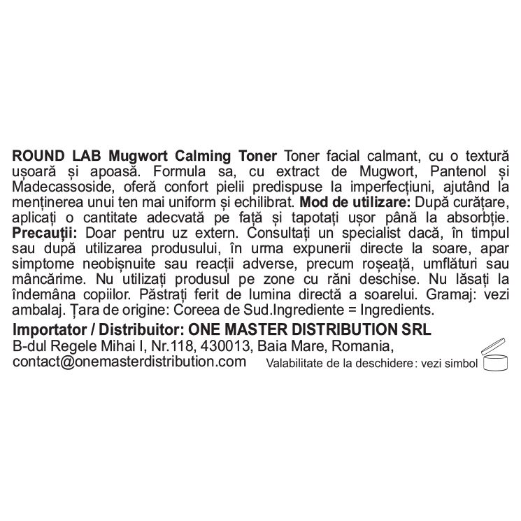 ROUND LAB Mugwort Toner calmant pentru fata Artemisia – Hidratare si calmare anti-roseata, 300 ml