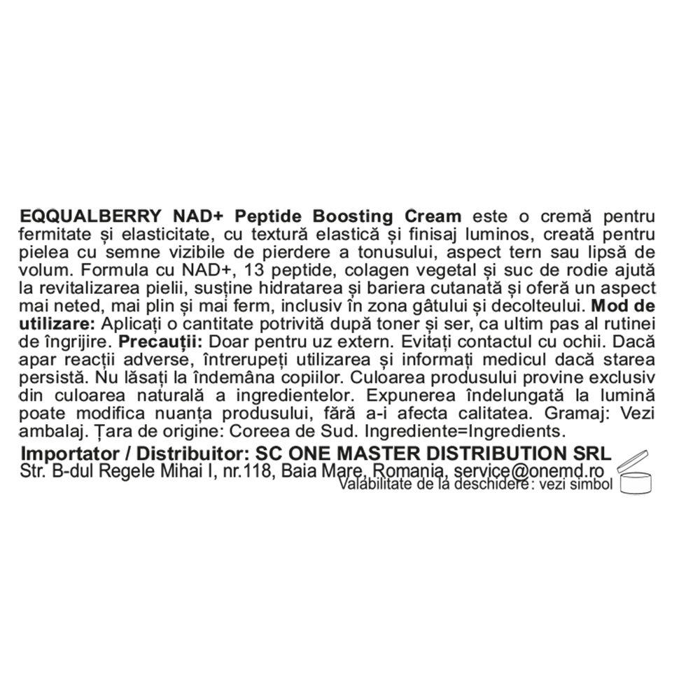 EQQUALBERRY NAD+Peptide Boosting Cream, 50 ml - Crema de fata formulata cu NAD+ si peptide, care contribuie la revitalizarea pielii si la mentinerea confortului cutanat