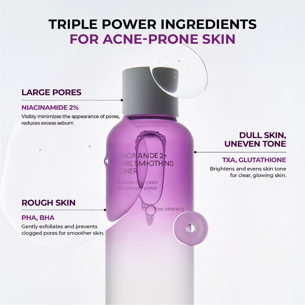 JUMISO Niacinamide 2+ Pore Smoothing, 205 ml - Toner de fata formulat cu niacinamide si acid salicilic, care contribuie la diminuarea aspectului porilor dilatati si la reglarea excesului de sebum si la metinerea confortului cutanat