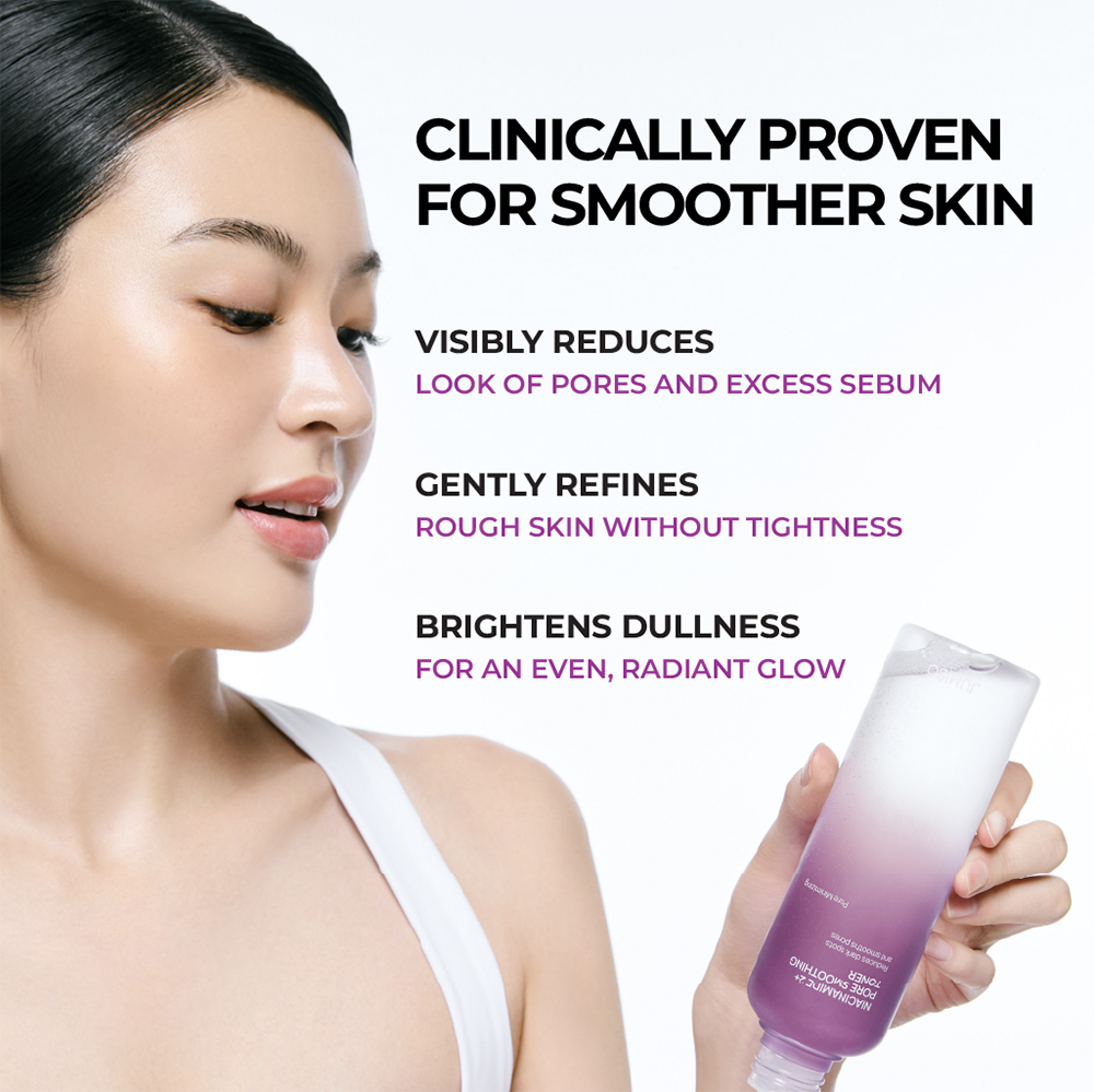 JUMISO Niacinamide 2+ Pore Smoothing, 205 ml - Toner de fata formulat cu niacinamide si acid salicilic, care contribuie la diminuarea aspectului porilor dilatati si la reglarea excesului de sebum si la metinerea confortului cutanat