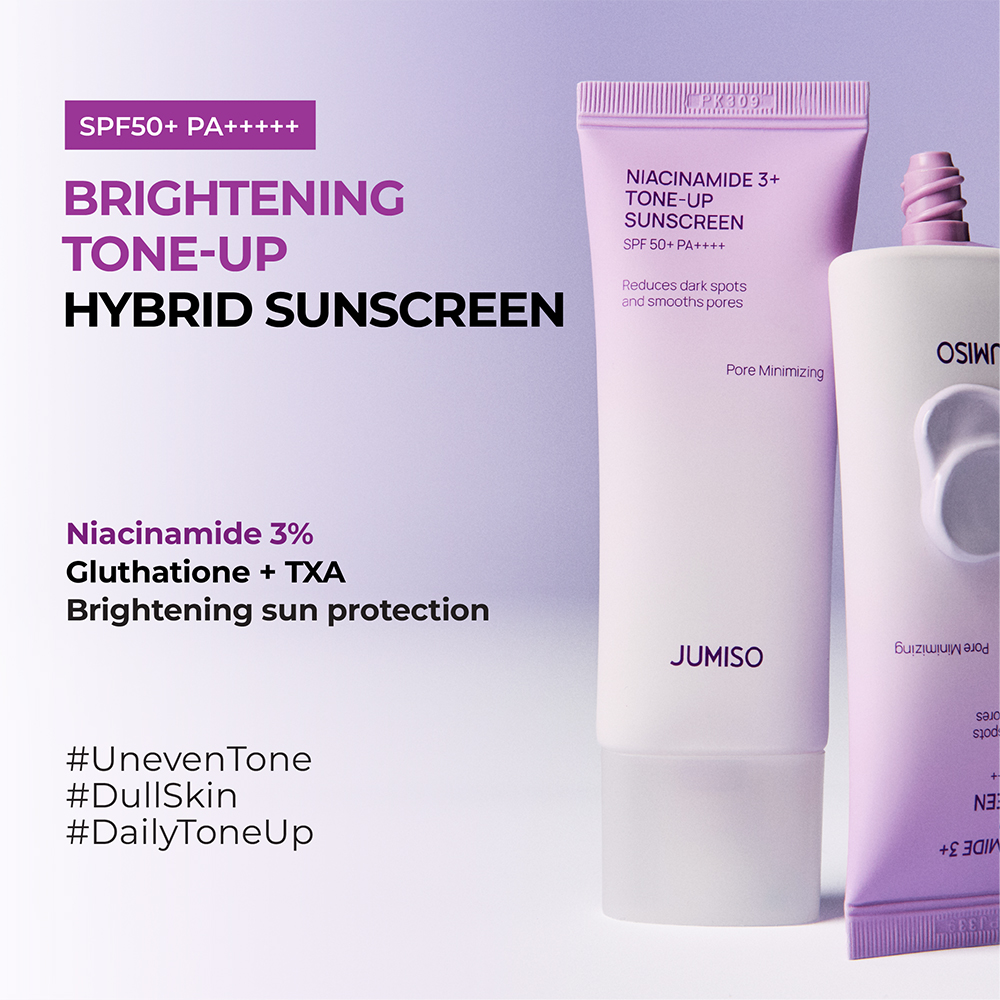 JUMISO Niacinamide 3+ Tone-up Sunscreen, 40 ml - Crema de fata formulata cu niacinamida si acid tranexamic, care contribuie la protectia ridicata impotriva radiatiilor UVA si UVB si la mentinerea luminozitatii tenului, Daily