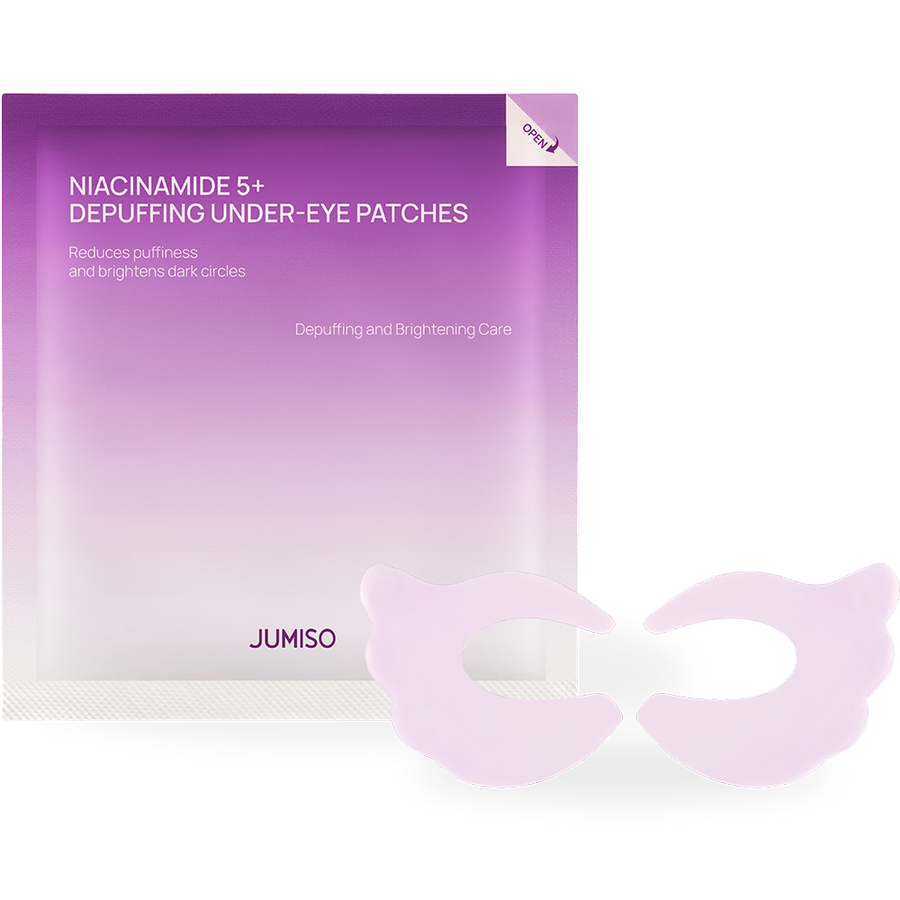 JUMISO Niacinamide 5+ Depuffing Under-Eye Patches 10 gr - Plasturi pentru ochi formulati cu niacinamida si cafeina, care contribuie la diminuarea aspectului pungilor de sub ochi si al cearcanelor