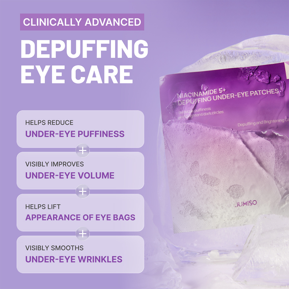JUMISO Niacinamide 5+ Depuffing Under-Eye Patches 10 gr - Plasturi pentru ochi formulati cu niacinamida si cafeina, care contribuie la diminuarea aspectului pungilor de sub ochi si al cearcanelor