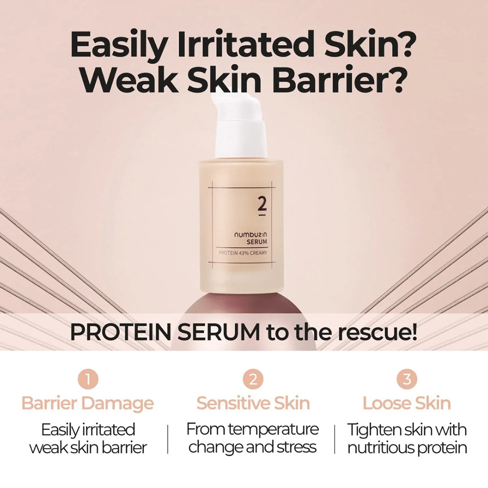 Numbuzin No.2 Protein 43% Creamy Serum – Ser de Față Hidratant & Reparare Intensivă, 50 ml