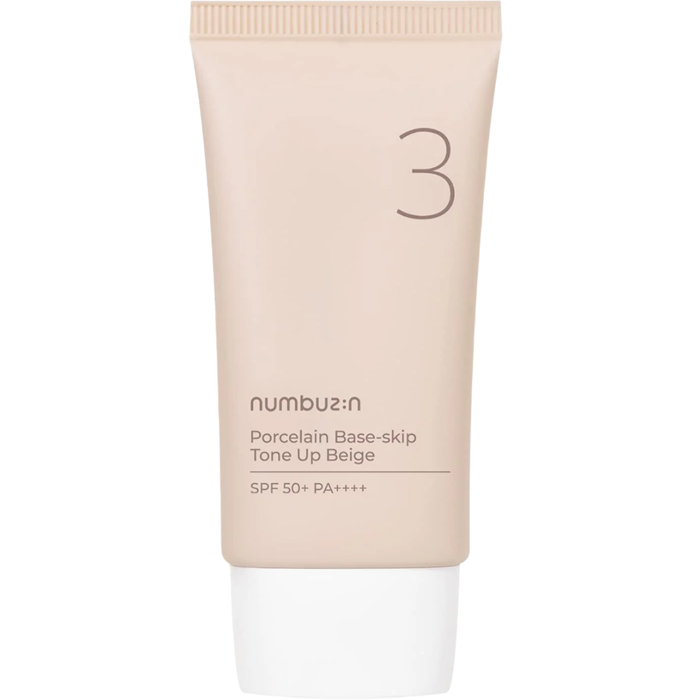 Numbuzin No.3 Porcelain Base-Skip Tone Up Beige – Bază de Machiaj Colorată cu SPF50+ PA++++, 50 ml | Luminozitate & Protecție