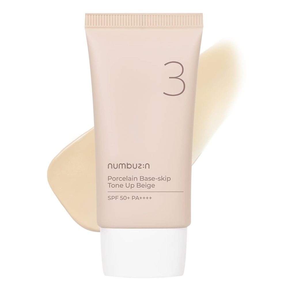 Numbuzin No.3 Porcelain Base-Skip Tone Up Beige – Bază de Machiaj Colorată cu SPF50+ PA++++, 50 ml | Luminozitate & Protecție