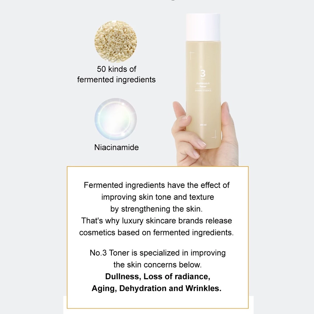NUMBUZIN No.3 Super Glowing Essence Toner Toner facial iluminator - Hidratare intensa si stralucire, 200 ml