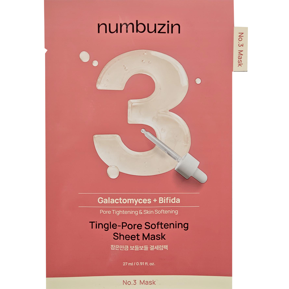 NUMBUZIN No.3 Tingle-Pore Softening Sheet Mask - masca de fata formulata cu Bifida Ferment Lysate si Galactomyces Ferment Filtrate, care contribuie la reducerea aspectului porilor si la uniformizarea texturii - 27 ml