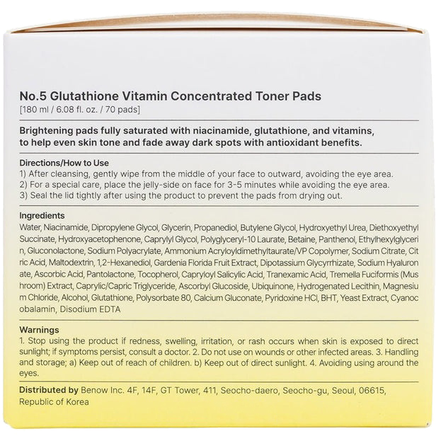 Numbuzin No.5 Vitamin Collection Toner Dischete Concentrate - Luminozitate si Uniformizare Ten cu Niacinamida si Vitamina C