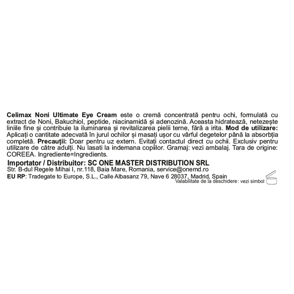 CELIMAX Noni Ultimate Eye Cream - crema de ochi formulata cu extract de fruct Noni si niacinamida, care contribuie la hidratarea pielii si la metinerea confortului cutanat - 20 ml