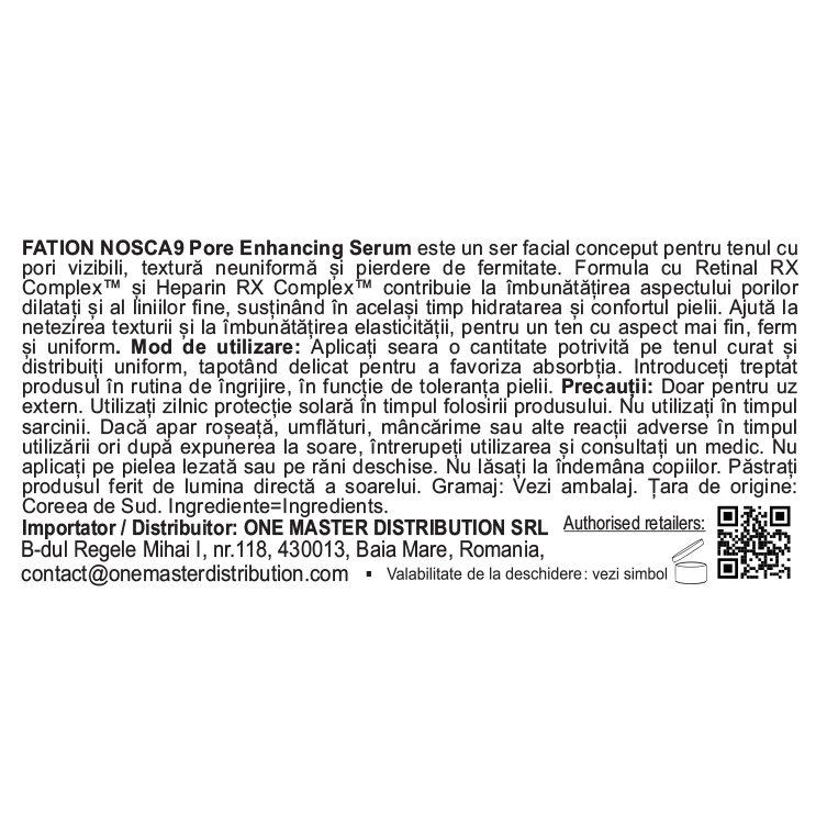 FATION Nosca9 Trouble Pore Enhancing Serum, 30 ml - Ser de fata formulat cu cafeina si acid hialuronic, care contribuie la ingrijirea tenului cu pori dilatati si la metinerea hidratarii tenului