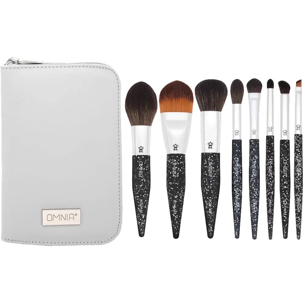 ROYAL AND LANGNICKEL Omnia Glitter Set Pensule Profesionale 9 PCS - set complet pensule machiaj pentru definire, estompare si stralucire intensa, cu etui elegant pentru calatorie, 250 g