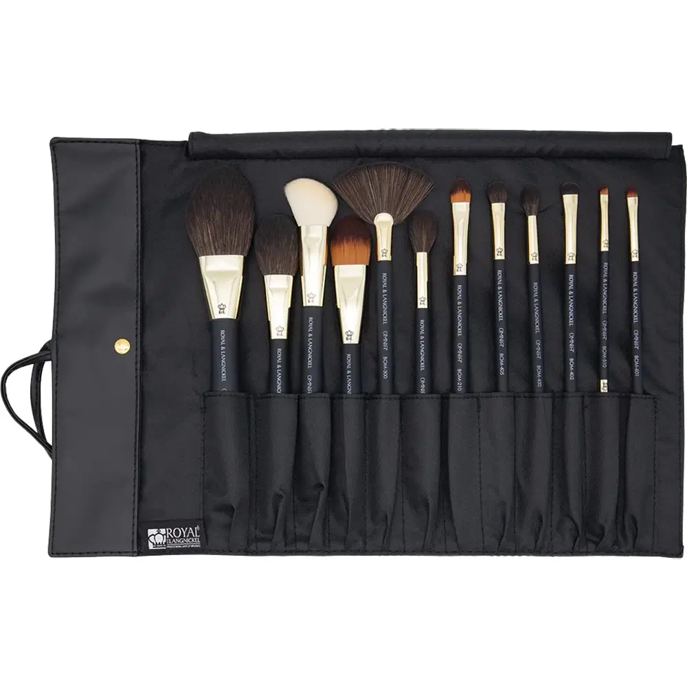 ROYAL AND LANGNICKEL Omnia Pro Set Pensule Machiaj BOM-12 - Pensule Profesionale Vegane pentru Aplicare Usoara si Stralucire Naturala, 12 Buc