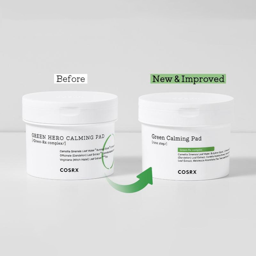 COSRX One Step Green Hero, 70 buc - toner de fata formulat cu complexul Green-RX si apa de baza derivata din ceai verde, care contribuie la indepartarea usoara a murdariei si reziduurilor si la mentinerea pielii hidratate si calmate