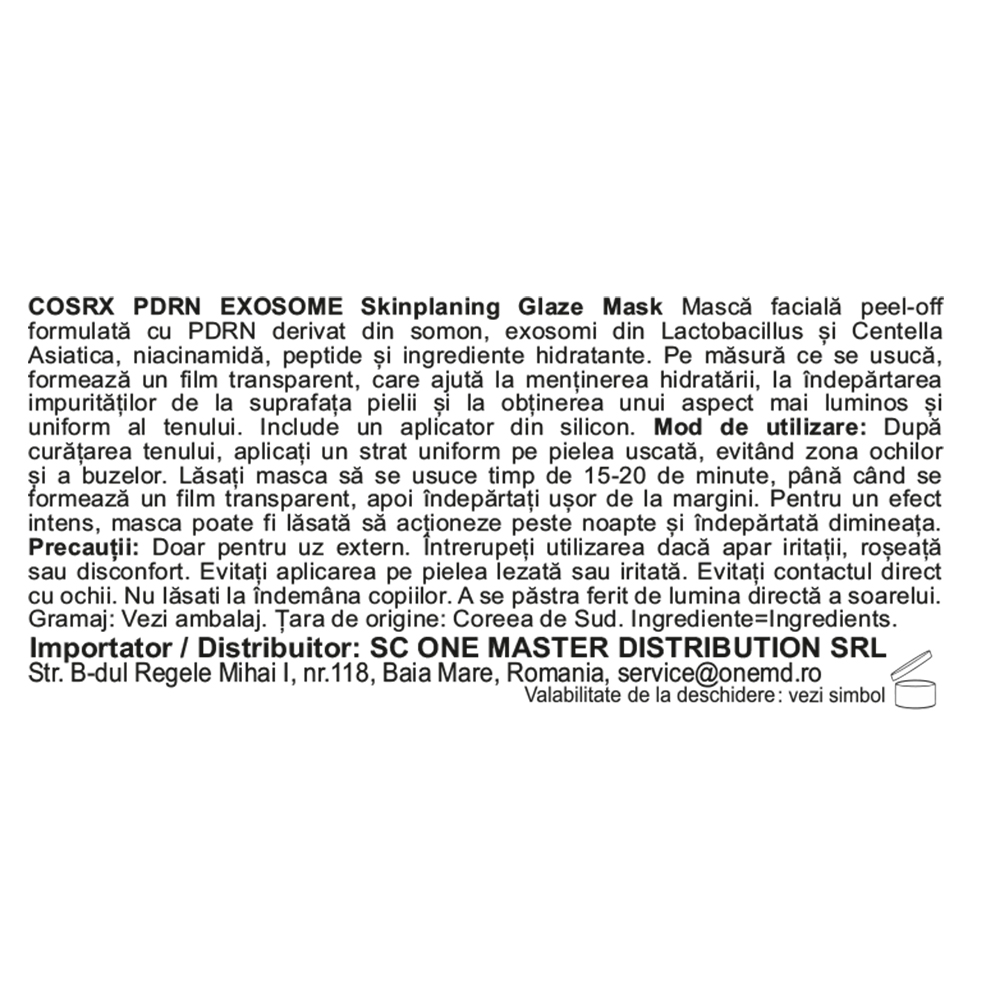 COSRX PDRN Exosome Skinplaning Glaze Mask, 50 ml - masca de fata formulata cu PDRN si niacinamida, care contribuie la hidratarea pielii si la mentinerea confortului cutanat