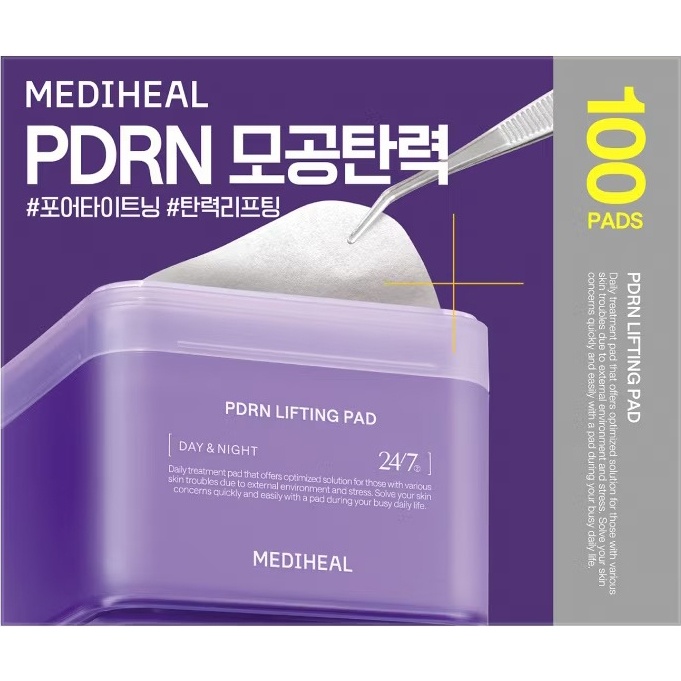 MEDIHEAL PDRN Lifting Pad, 100 buc - toner de fata formulat cu Rose PDRN, care contribuie la imbunatatirea aspectului porilor si la mentinerea hidratarii pielii