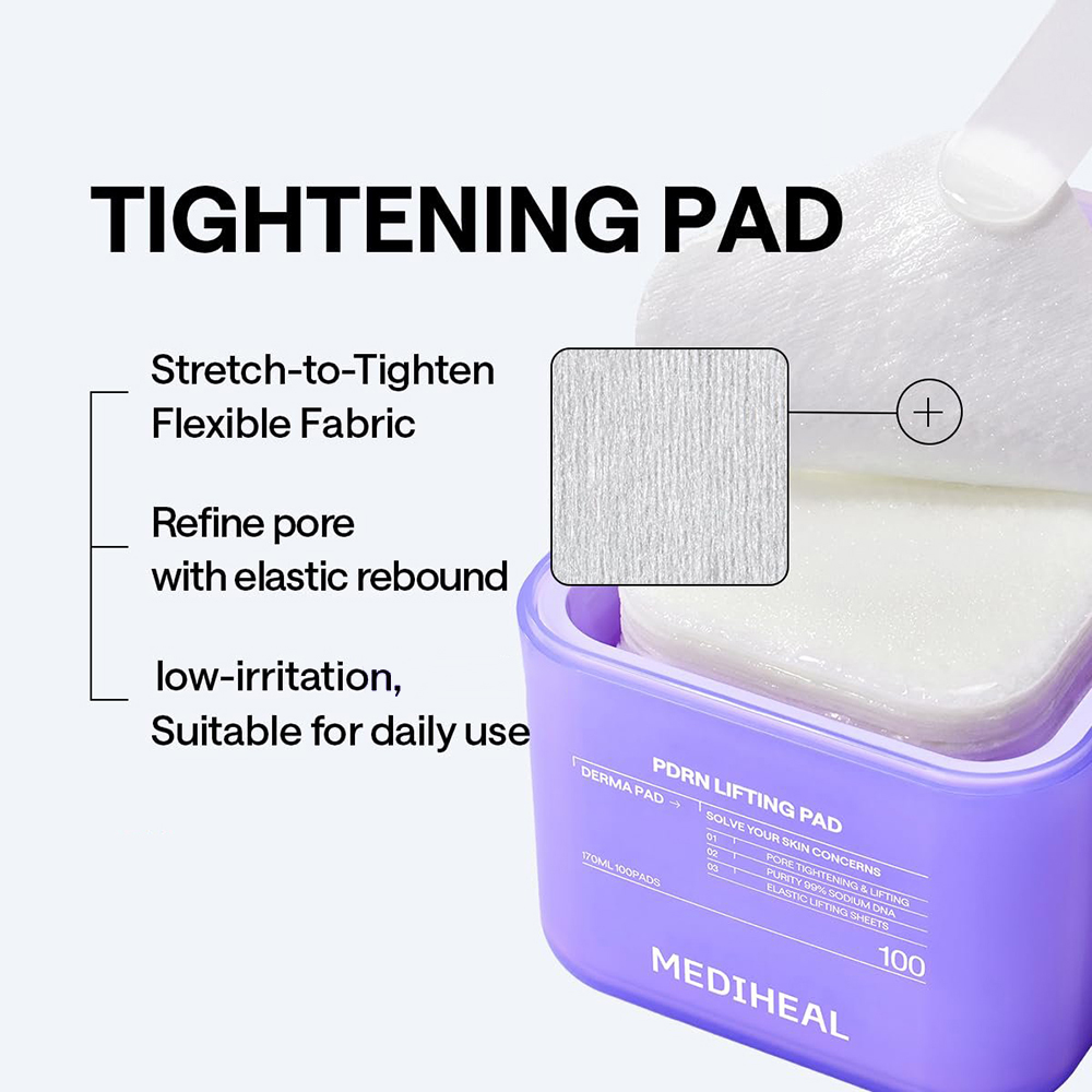 MEDIHEAL PDRN Lifting Pad, 170 ml - Dischete tonifiante cu PDRN, niacinamida si adenozina, care contribuie la mentinerea elasticitatii si a aspectului neted al pielii