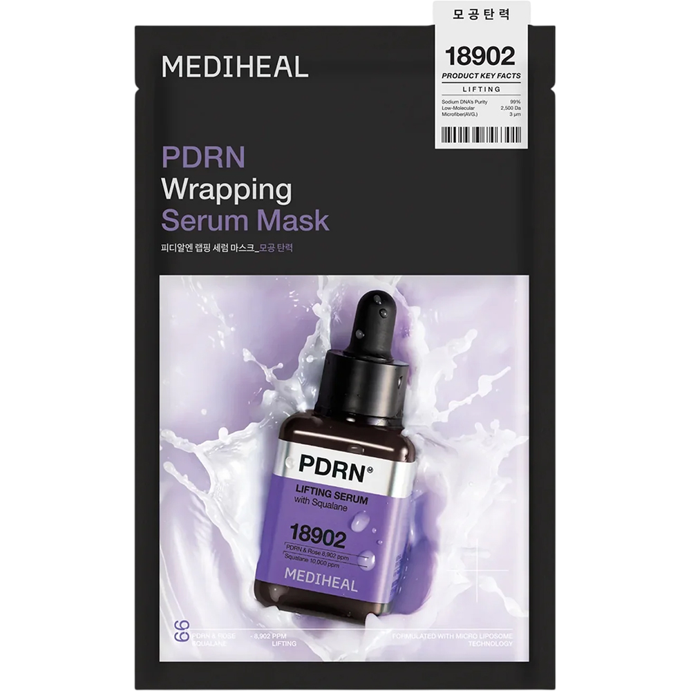 MEDIHEAL PDRN Wrapping Serum Mask Lifting, 25 ml - Masca de fata formulata cu PDRN si pantenol, care contribuie la fermitate, lifting si ingrijirea porilor vizibili