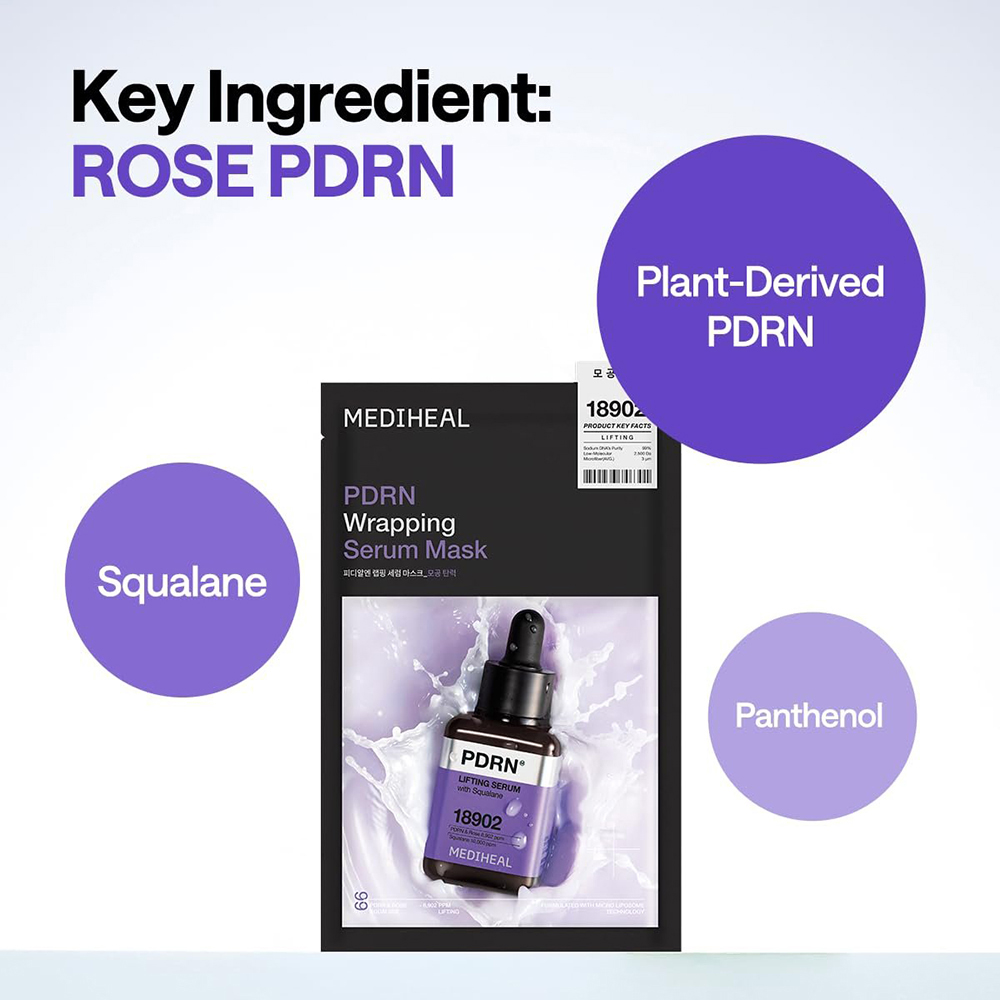 MEDIHEAL PDRN Wrapping Serum Mask Lifting, 25 ml - Masca de fata formulata cu PDRN si pantenol, care contribuie la fermitate, lifting si ingrijirea porilor vizibili