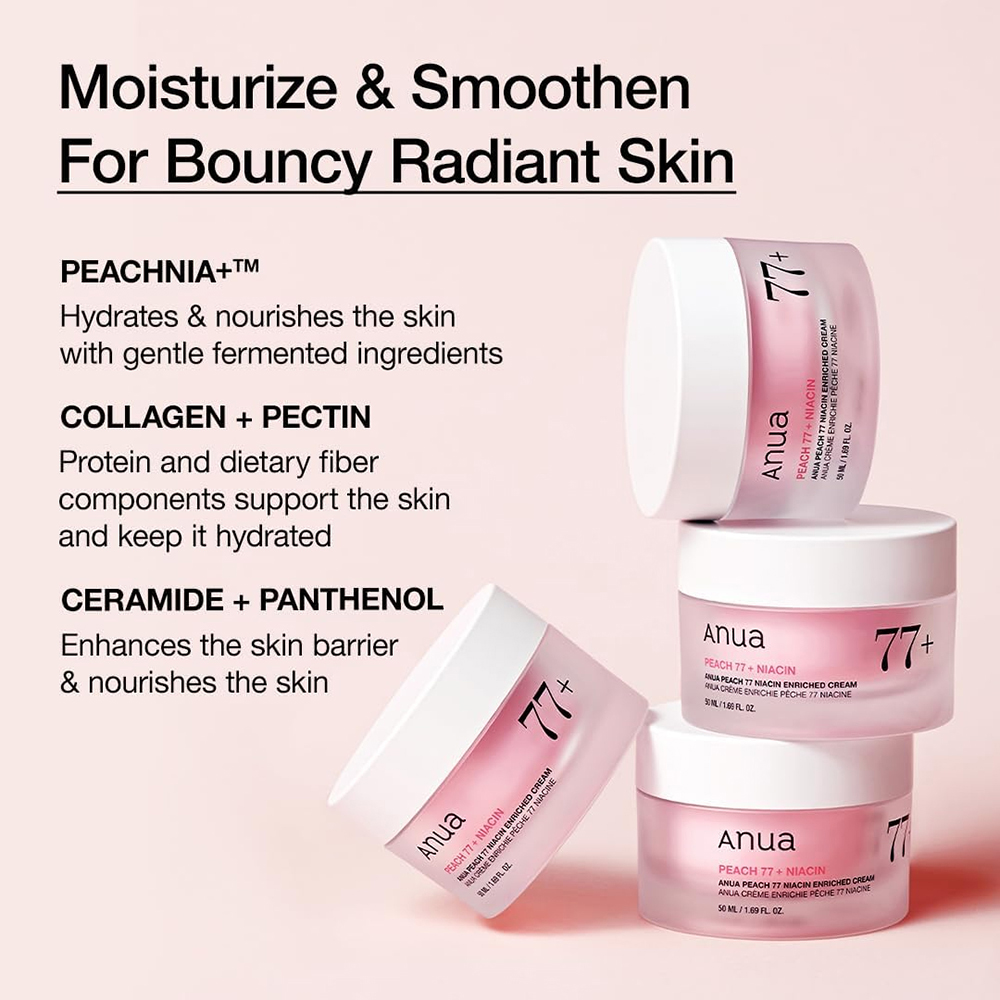 ANUA Peach 77 Crema de fata pentru fermitate si hidratare - cu niacinamida si ceramide, 50 ml