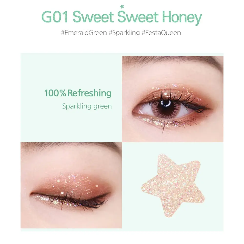 BLACK ROUGE Pearlvely I Glitter Fard de Pleoape G01 Sweet Sweet Honey - Gel Sclipitor pentru Ochi cu Stralucire Intensa si Aplicare Precisa, 4.5g