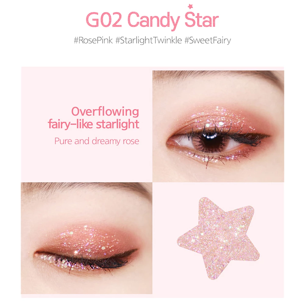 BLACK ROUGE Pearlvely I Glitter Fard de Pleoape G02 Candy Star - Gel luminos pentru stralucire intensa si aplicare precisa, 5g