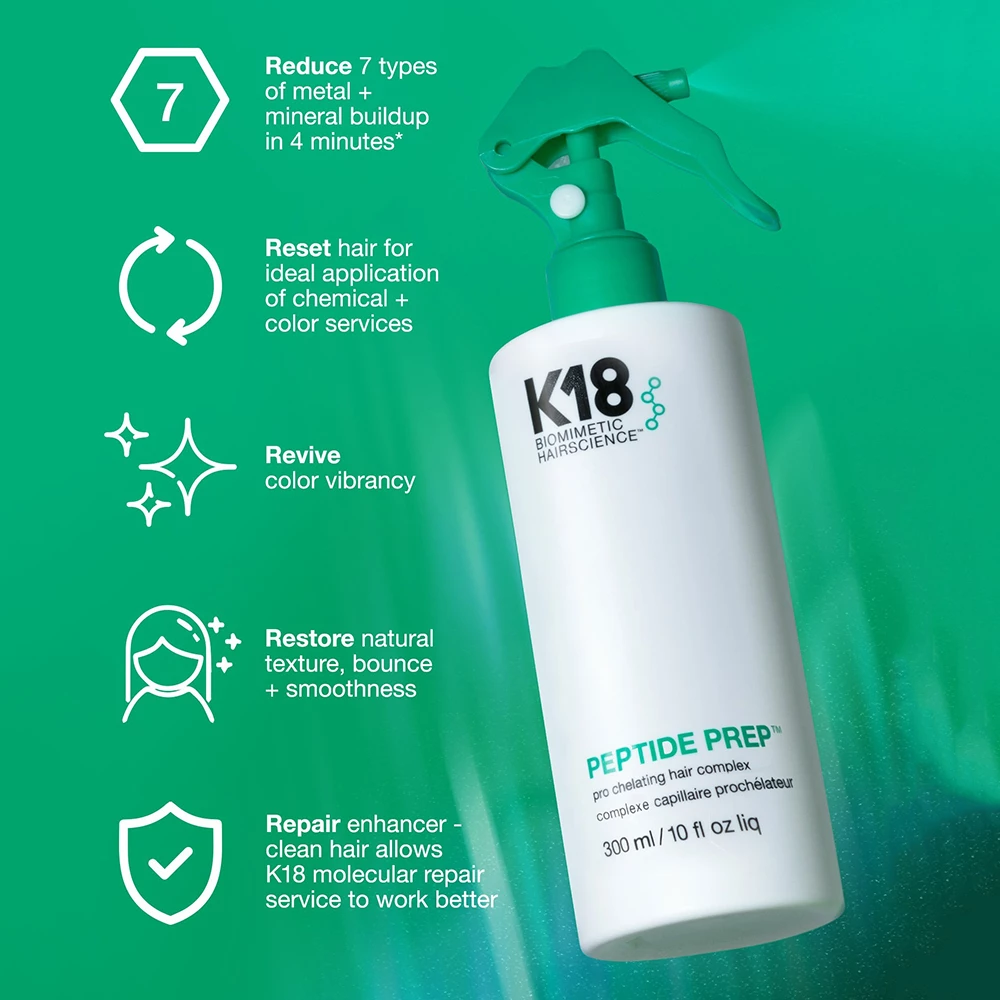 K18 Peptide Prep Spray Chelator pentru Par - Demineralizare Intensiva si Stralucire Vibranta, 300 ml