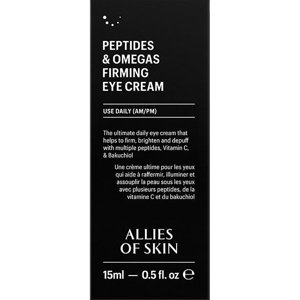ALLIES OF SKIN Peptides and Omegas Firming - crema contur ochi formulata cu Matrixyl si Bakuchiol, care contribuie la fermitatea zonei ochilor si la imbunatatirea aspectului liniilor fine, picioarelor de gasca, ridurilor din coltul interior si liniilor de deshidratare - 15 ml